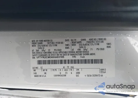 2019 Ford Transit-250 from USA, damaged, VIN 1FTYR2CM3KKA93185